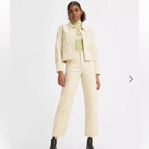 Levi's Women's Cream and White Zebra Print Ribcage Straight Ankle Jeans 31